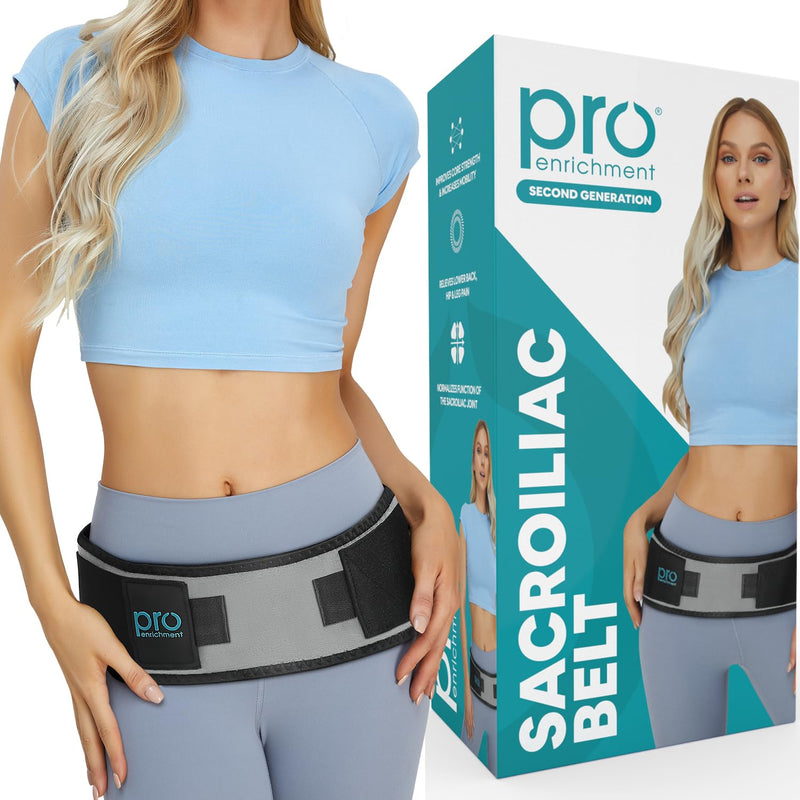 Pro Enrichment Sacroiliac SI Joint Hip Belt – USA Patented Lower Back Brace Support – Pelvic, Nerve, Sciatica Pain Relief. Adjustable Hip Brace, Non-Slip Si Belt for Women & Men (Regular) REGULAR (Hip Size 32-47 inch)