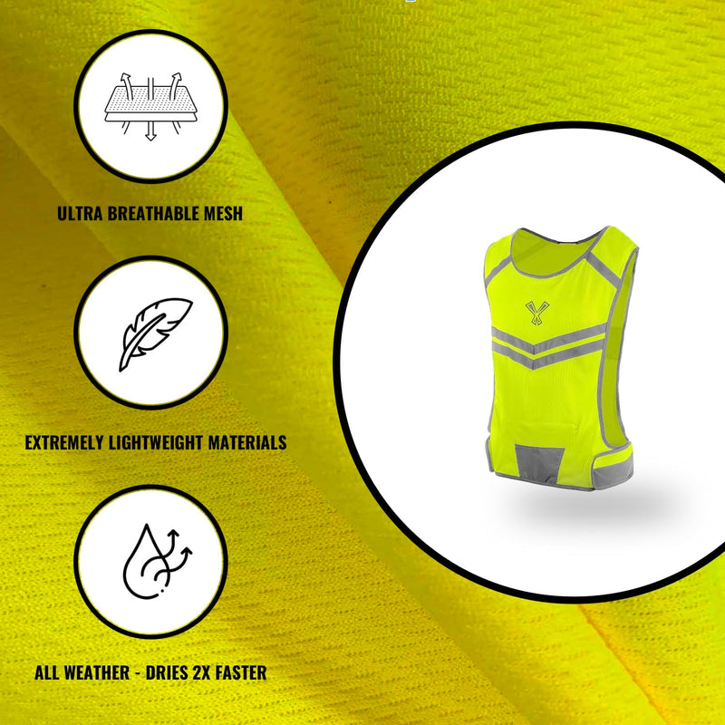 Running Reflective Vest, Inside Pocket & 2 Bands, High Visibility Reflective Running Vest for Night Running Walking Cycling Large Yellow