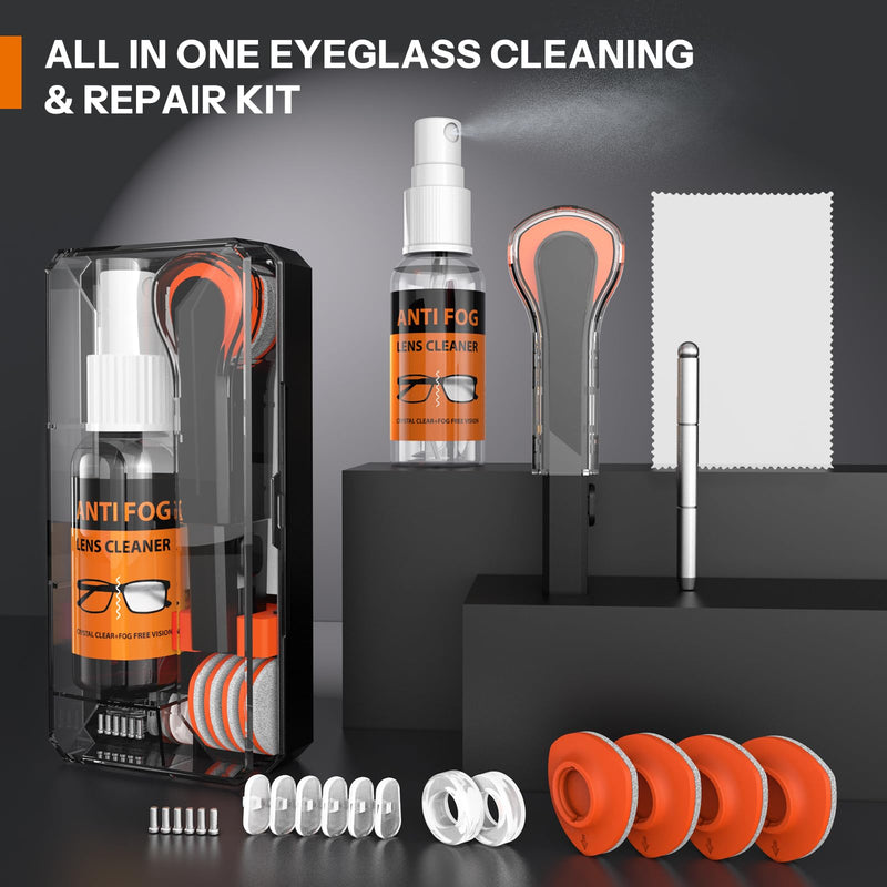 Glasses Cleaner,8 in 1 Glasses Cleaning Kit with 24H Anti Fog Eyeglass Cleaner Spray| Portable Glasses Cleaner Tool|Eye Glass Clean Cloths, Glasses Anti Slip with Soft Eyeglass Nose Pads & Ear Grip Black - BeesActive Australia