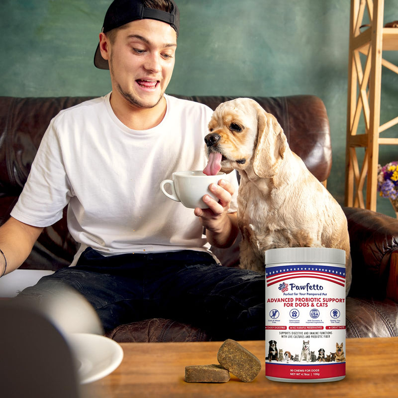Advanced Probiotic Support for Dogs & Cats. Combination of Prebiotics & Probiotics Easily Digestible, Great Duck Flavour That Your Pets Will Love. Perfect for Your Pampered Pet (90 Chews) - PawsPlanet Australia