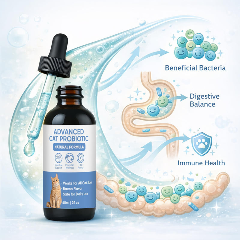 Advanced Probiotic Drops for Cats - Supports Digestive & Immune Health - Easy-to-Use Liquid Formula, Bacon Flavor, Works for All Cat Sizes - 2oz (1) 1