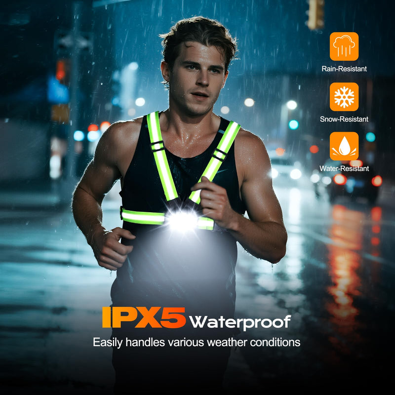 Running Lights for Runners 800LM, 6 Modes Running Light with 45°Adjustable Tilt, IPX5 Waterproof Rechargeable Visibility Reflective Vest for Night Walking/Cycling/Jogging, 4-25Hrs Runtime - BeesActive Australia
