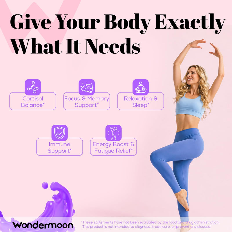 Wondermoon Cortisol Gummies for Women, 7-in-1 Cortisol Reducer, 60 Count | Cortisol Supplement -Stress, Mood, Focus, Sleep Support -Ashwagandha, Rhodiola Rosea, L-Theanine, Magnesium, Blueberry Flavor