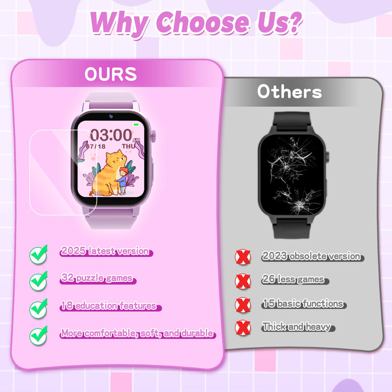Kids Smart Watches Girls Age 3-12, Smart Watch for Kids with 32 Games HD Touch Screen Camera Video Alarm Music Audiobooks Pedometer Flashlight 12/24 hr Toys Birthday Gifts for Girls Ages 5 6 7 8 9 10 Purple - BeesActive Australia