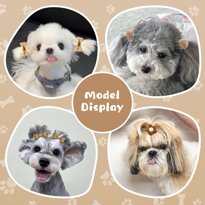 20 Pcs Dog Hair Bows for Small Dogs Cute Dog Bows with Rubber Bands Elastic Handmade Puppy Dog Bowknot Hair Bow Bulk Grooming Flower Ball Bows Topknot for Pet Hair Accessories (Brown) Brown - BeesActive Australia