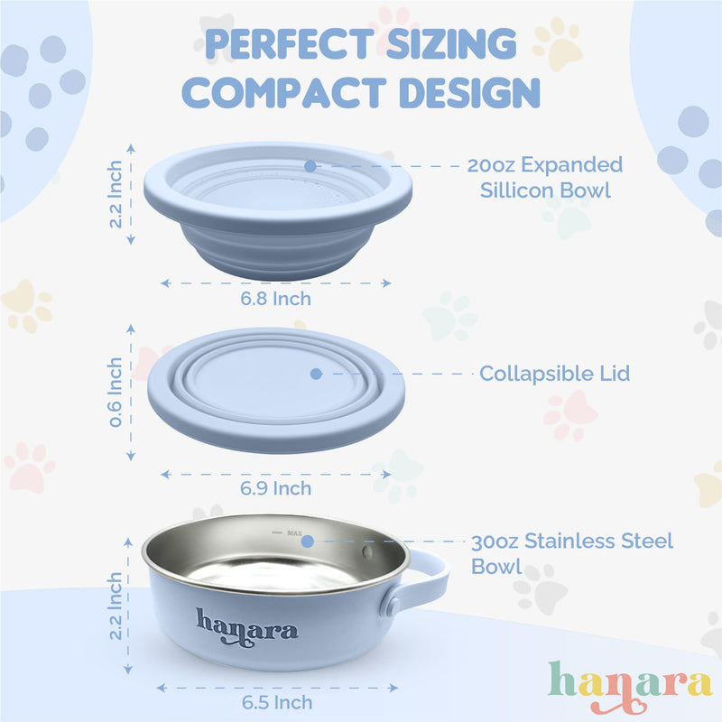 2-in-1 Insulated Stainless Steel Dog Bowl with Extra Collapsible Lid and Handle for Dog Cat Pet | Non Slip Rubber Bottom | Portable, Great for Indoor, OutDoor| 30 OZ (plus 20 oz) (Blue) Blue - BeesActive Australia