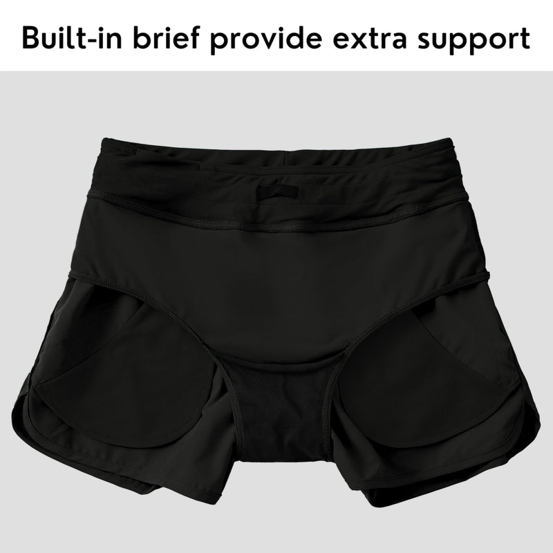 Willit Women's 3" Swim Board Shorts Swimming Bottoms with Brief Liner Quick Dry UPF 50+ XX-Large Black - BeesActive Australia