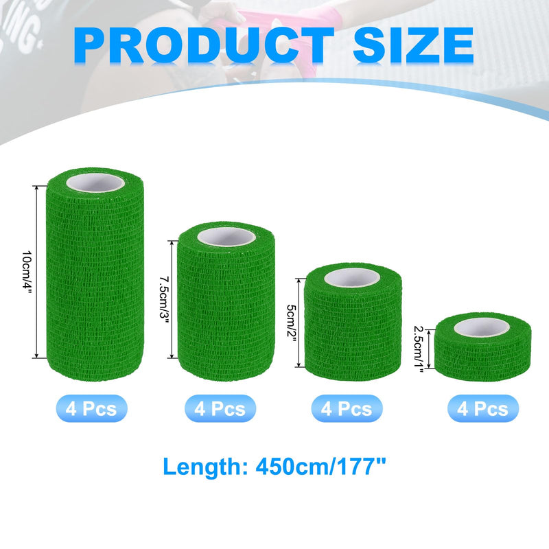 PATIKIL 1"/2"/3"/4" Self Adhesive Bandage Wrap, 16 Pcs 5 Yard Elastic Self Breathable Self Adherent Wrap Tape for Stretch Athletic Sports Wrist Ankle Outdoor Tape, Emerald Green - BeesActive Australia
