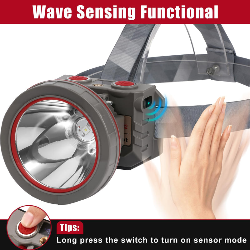 Super Bright Coon Hunting Headlamp, High Lumen LED Headlight with Battery Level Display, Waterproof Rechargeable Spotlight, Hands-Free 2 Light Modes for Hunting & Outdoor Activities (White Light) White Light