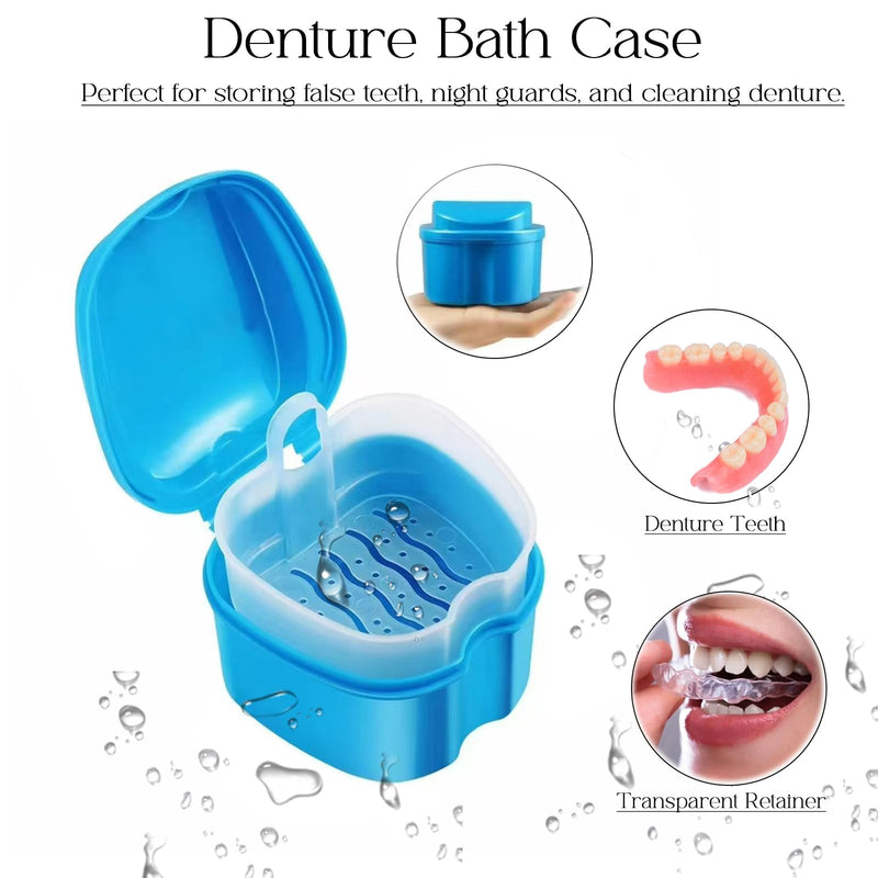 7PCS Denture Bath Case Cup Kit Denture Brush Kit False Teeth Cleaning Tools with 3 Brush, 2 Retainer and Bath Cases with Carry Box, Green Green Case&blue/White