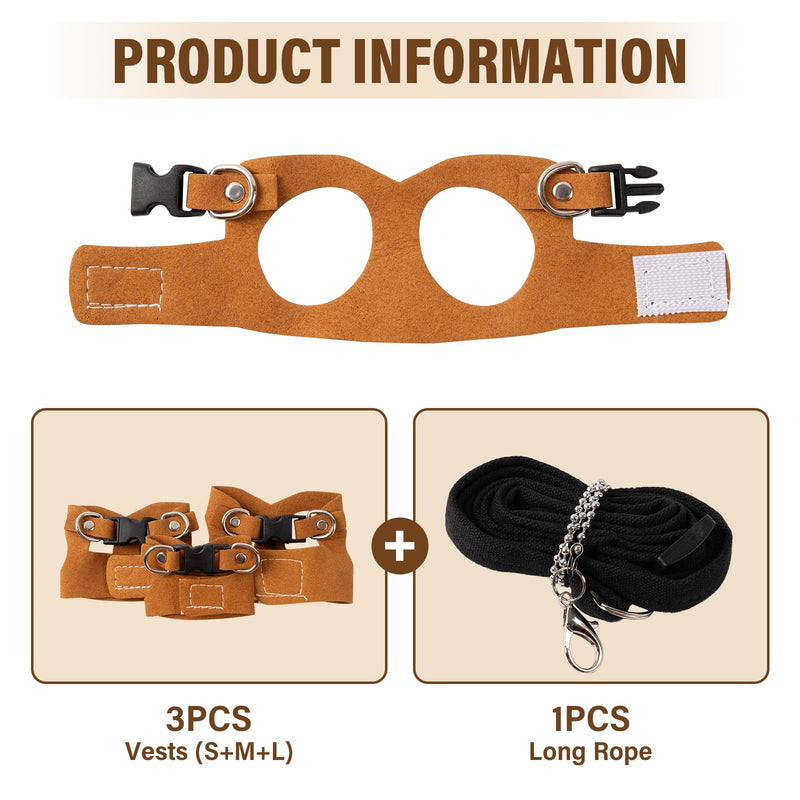 3Pcs Rat Harness and Leash, Small Animal Training Walking Vest Leash Adjustable Traction Rope Strap for Squirrel Gerbil Chinchilla Rat (Brown) Brown - BeesActive Australia