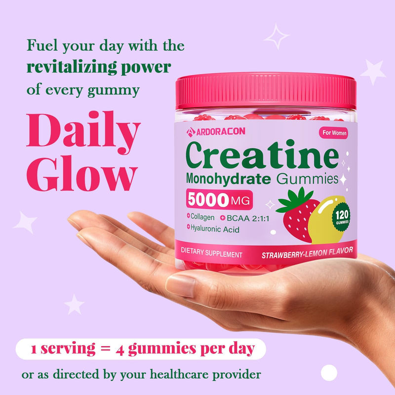 Creatine for Women, Creatine Monohydrate Gummies with Collagen, Vitamin D3 & Calcium for Muscle Support & Energy, Flavored Sugar Free Creatine Gummies Post & Pre Workout Supplements for Women, 120 Ct 120 Count (Pack of 1)