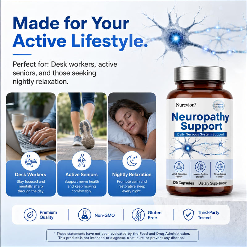 Neuropathy Supplements, Nerve Health Support, 120 Count with 600mg Al-p-ha Lipoic Acid, Benfotiamine & Vitamin B12, Formulated for Peripheral Comfort in Hands, Feet, Legs, Back & Neck