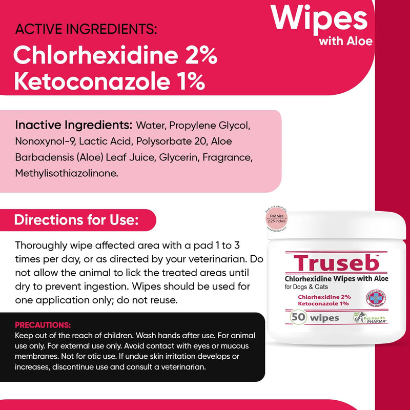 Truseb Topical for Dogs, Cats and Horses - with Aloe for Cleansing (Ketoconazole & Chlorhexidine Wipes, 100 count) Ketoconazole & Chlorhexidine Wipes - BeesActive Australia