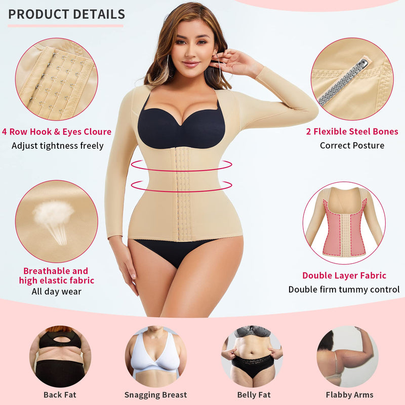 Gotoly Women Waist Trainer Corset Tummy Control Shapewear Upper Arm Shaper Post Surgical Slimmer Compression Tops Beige Small - BeesActive Australia