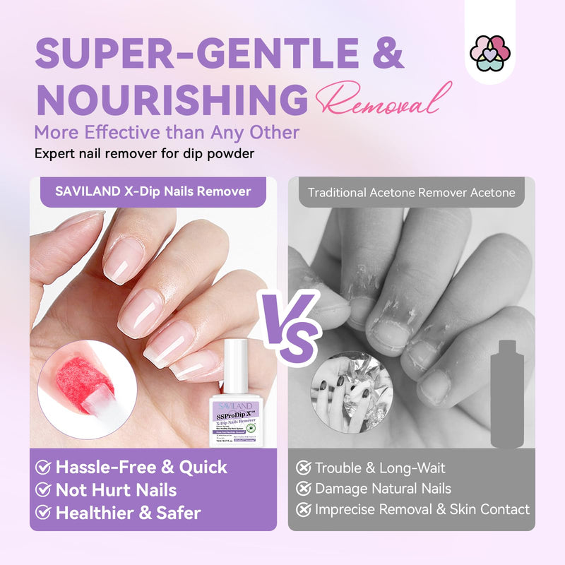 SAVILAND Dip Powder Remover Kit 2Pcs: 15ml Gentle & Safe Dip Nail Remover With Cuticle Oil Nail File Tools No Soak or Wrapping Removal Easy Remove at Home Gift For Women 2Pcs × 15ml (Set 1)