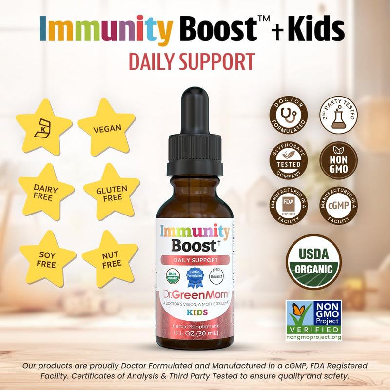 Immunity Boost Kids — Echinacea Elderberry Astragalus & VIT C | Child & Baby Immune Support Drops — Liquid Drops with Vitamin C — Natural Raspberry Flavor — 30 Servings, Organic, 1 Fl Oz 1.0 Fluid Ounces