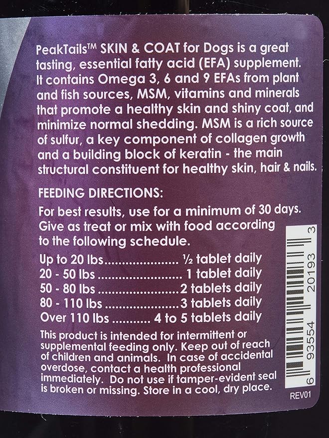 PeakTails Dermatrix, 150 Count Tablets for Dogs, Supports Healthy Skin, Shiny & Reduce Excessive Shedding, Contains MSM, Fish Oil & Omega 3 & 6 Essential Fatty Acids - PawsPlanet Australia