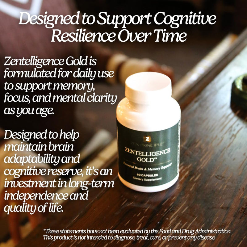 Zen Principle Zentelligence™ Gold Brain Supplement – Memory, Focus & Mental Clarity. Premium Cognitive Support for Adults 40+ with Magnesium, Vitamin D3, CoQ10, Vitamin B12 & L-Theanine. 60 Capsules 1
