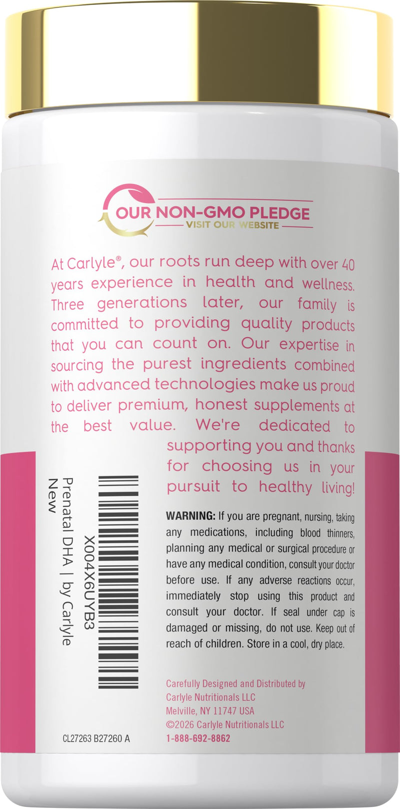 Carlyle Prenatal DHA Vitamin | 180 Softgels | Support for Women Before, During & After Pregnancy | Non-GMO and Gluten Free Supplement