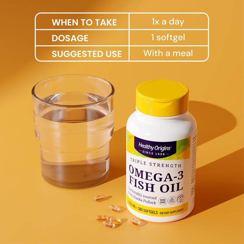 Healthy Origins Omega-3 Fish Oil 1,250 mg, EPA DHA, 180 Softgels