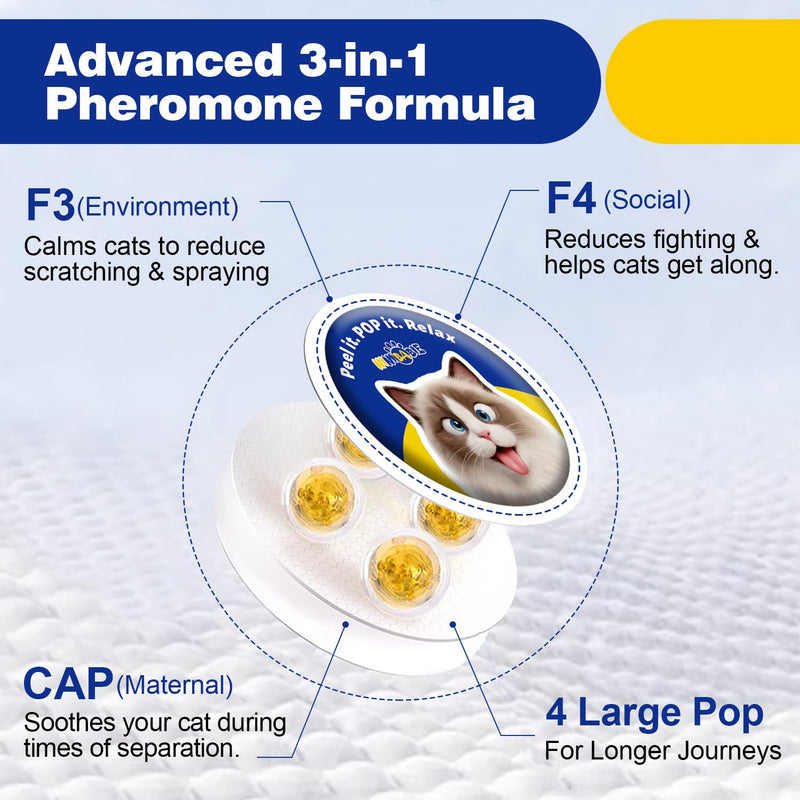 Cat Calming Pheromone Diffuser Patches (4-Bead), Portable Calming Support for Carrier,Car Travel,Vet Visits, Long-Lasting 48H Effect (10-Pack) Blue