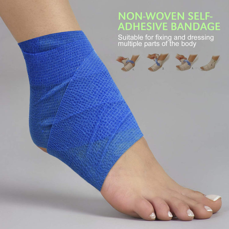 12 Pack Self Adherent Cohesive Wrap Bandages, 5 Yards Elastic First Aid Tape Medical Vet Wrap for Sports Protection and Wrist Ankle Knee Leg Sprains & Swelling (Blue, 4" x5yd / 10cmx4.5m) Blue 4"x5yd/ 10cmx4.5m - BeesActive Australia