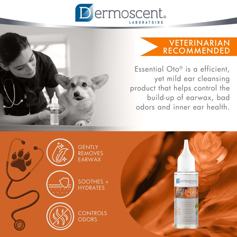 Dermoscent Essential OTO Ear Cleaner for Dogs, Cats, and Rabbits | 100% Natural Formula with Hemp Seed Oil, Gentle Earwax Removal, Odour Control, Ideal for Sensitive Ears