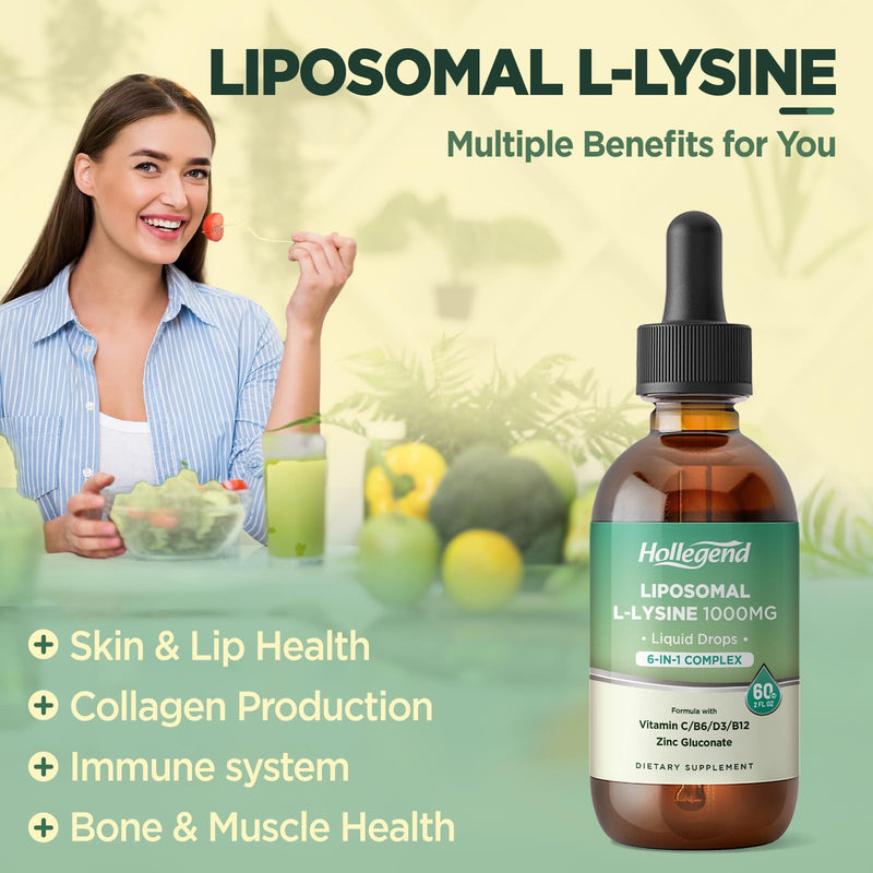 Liposomal L-lysine 1000MG Liquid Drops, Lysine Supplement for Women & Kids with Vitamin C, B6, D3, B12 & Zinc Gluconate, Skin & Lip Health, Immune & Collagen Production Support, Lemon Flavor, 2 fl oz - BeesActive Australia