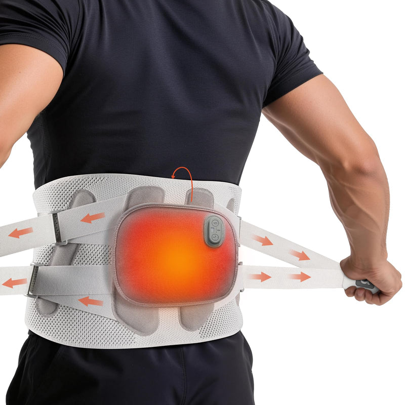 arboleaf Heated Lumbar Brace Back Support Belt with Heat Pad & Dual Support for Lower Back Pain - Adjustable for Men, Women, Work & Home Use Size L (Waist 32"-36") Grey Large - BeesActive Australia