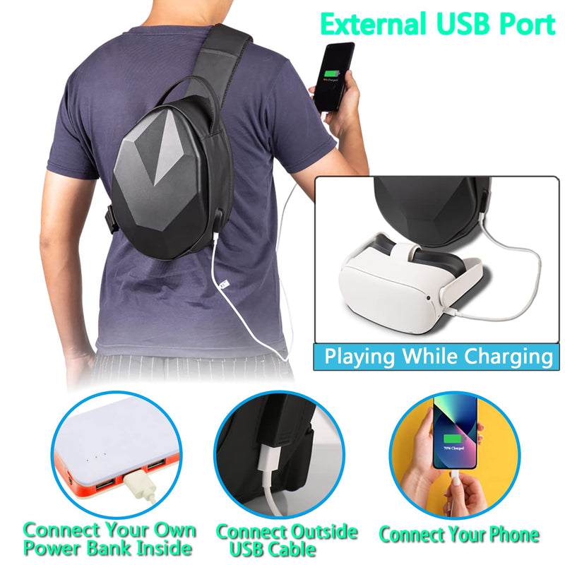 Carrying Case for Oculus Meta Quest 3/Quest 2/Vision Pro, Hard Crossbody Travel Bag for Meta Quest Pro Gaming Headset and Controllers, Lightweight VR Accessories with Portable USB Charging Port - BeesActive Australia