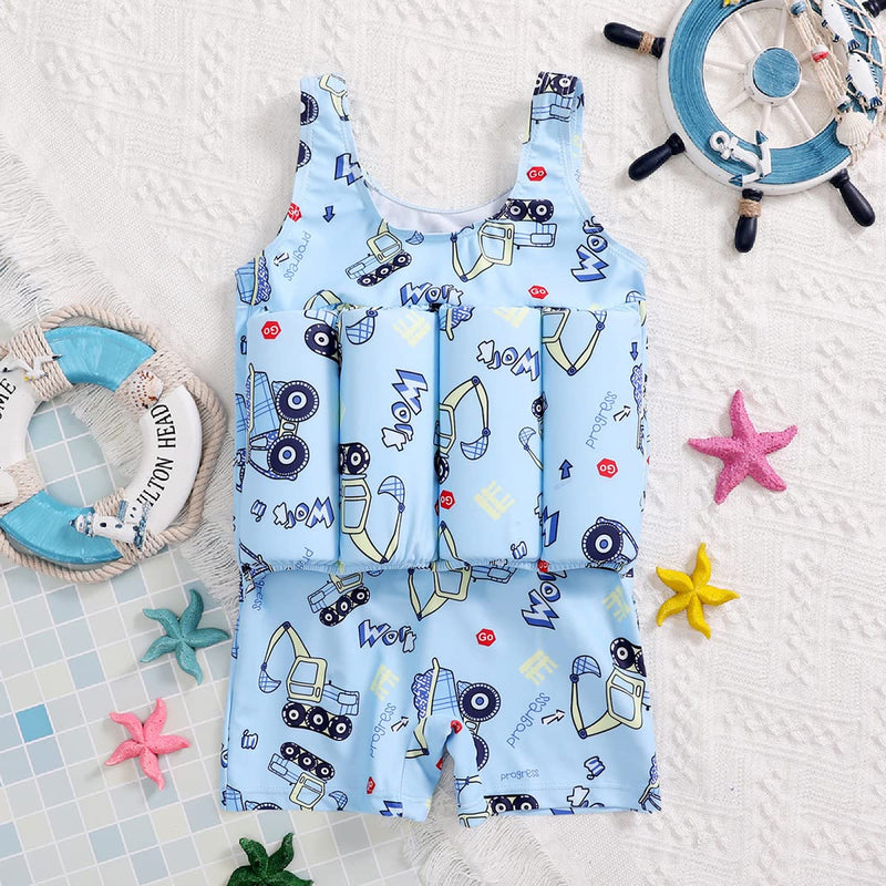 Kids Float Swimsuit Buoyancy Sticks for Baby Boys Girls One Piece Floating Swim Vest Training Aid Swimwear Blue-Car 2-3 Years