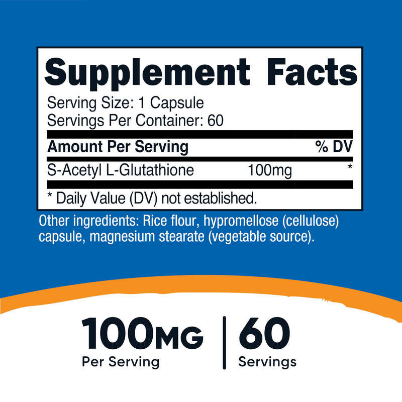 Nutricost S-Acetyl L-Glutathione 100MG, 60 Capsules - GMO-Free, Vegan