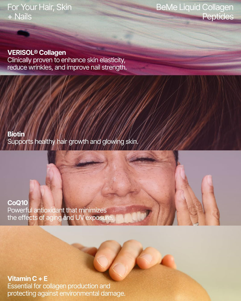 BeMe Glow – VERISOL Marine Collagen, Skin, Hair & Nails, Mixed Berry | 2,500mg per sachet + biotin | 15-day supply | No added sugar | Third-party tested