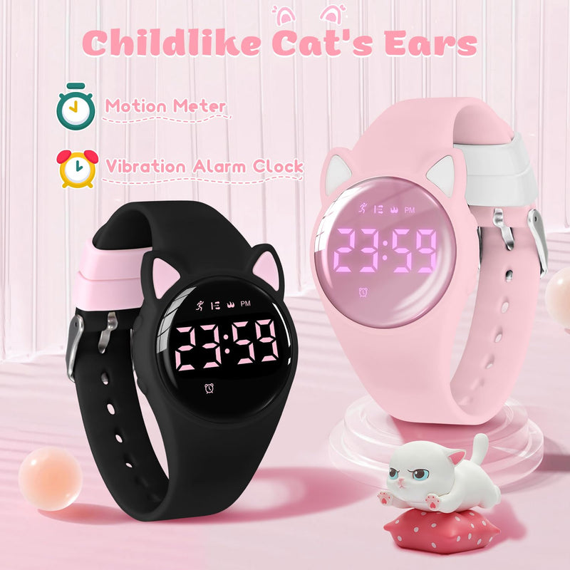 Kids Digital Watches for Girls Boys, Sports Watch with Fitness Tracker, Pedometer, Alarm Clocks, Stopwatch, No App Needed & Waterproof Kids Watch, Gift for Teens Girls Boys Ages 5-14 T6F-BlackPink-Y