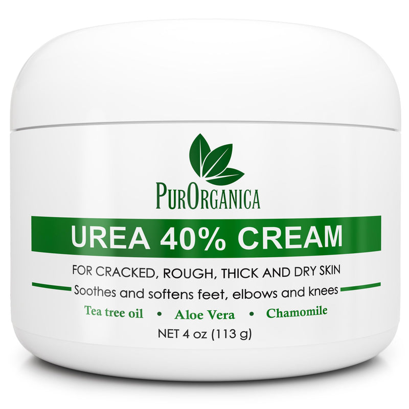PurOrganica Urea 40% Foot Cream – Made in USA, Dermatologist Tested, Intensive Repair for Dry, Cracked Heels, Corns, Calluses & Rough Feet, Professional Strength Exfoliating & Moisturizing Cream 4 Ounce (Pack of 1)