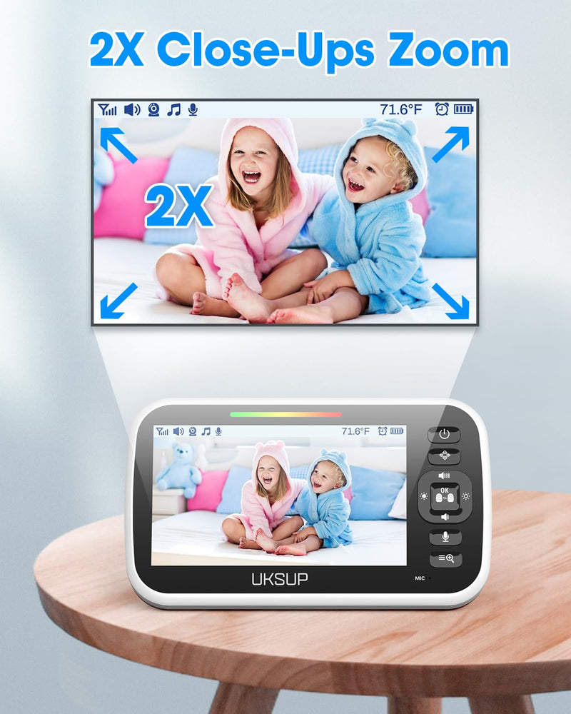 Baby Monitor with Camera and Audio - 5” Display Video Baby Monitor with 29 Hour Battery Life, Remote Pan & Tilt, 2X Zoom,Auto Night Vision, 2 Way Talk, Temperature Sensor,Lullabies,960 Feet Range 1 Camera - BeesActive Australia
