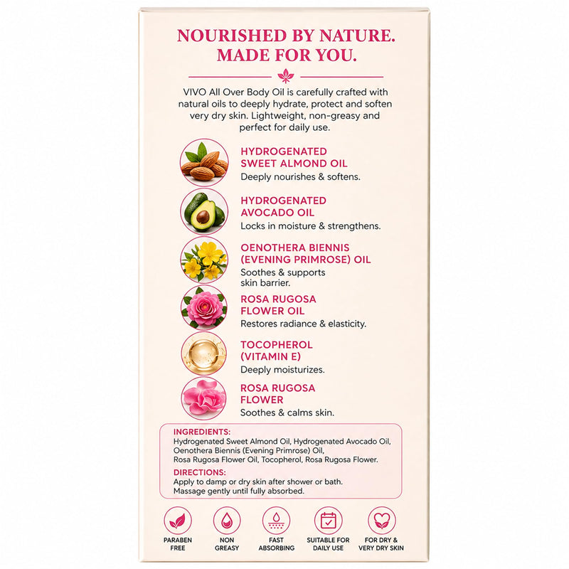 Vivo Per Lei Rose Body Oil - with Almond Oil - 3.5 Fl Oz | After Shower Body Oil - Deeply Hydrates - Real Flower Inside - Also Contains Avocado & Vitamin E - Lightweight - Non-Greasy