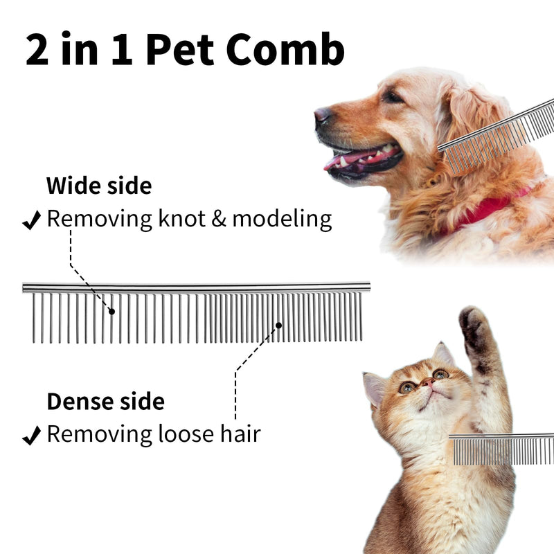 2PCS Dog and Cat Brush, Stainless Steel Dog Grooming Comb Kit, Detangler Deshedding Brush for Long Haired Dogs＆Cats, Dog Tangles Metal Comb＆Knots Hair Remover for Dog＆Cat Undercoat 6.4" 7.5" - BeesActive Australia