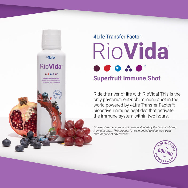 4Life Transfer Factor RioVida Superfruit Juice Immune Shot, 30 Servings | Acai, Pomegranate, Blueberry, Elderberry, Aronia, Maqui, Vitamin C, Superfruit juice blend, Cellular and immune support