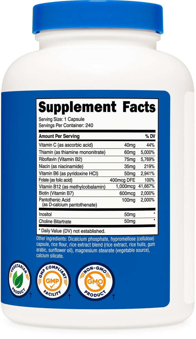 Nutricost Vitamin B Complex 462mg, 240 Capsules - with Vitamin C - Energy Complex (Pack of 2) 240 Count (Pack of 2)