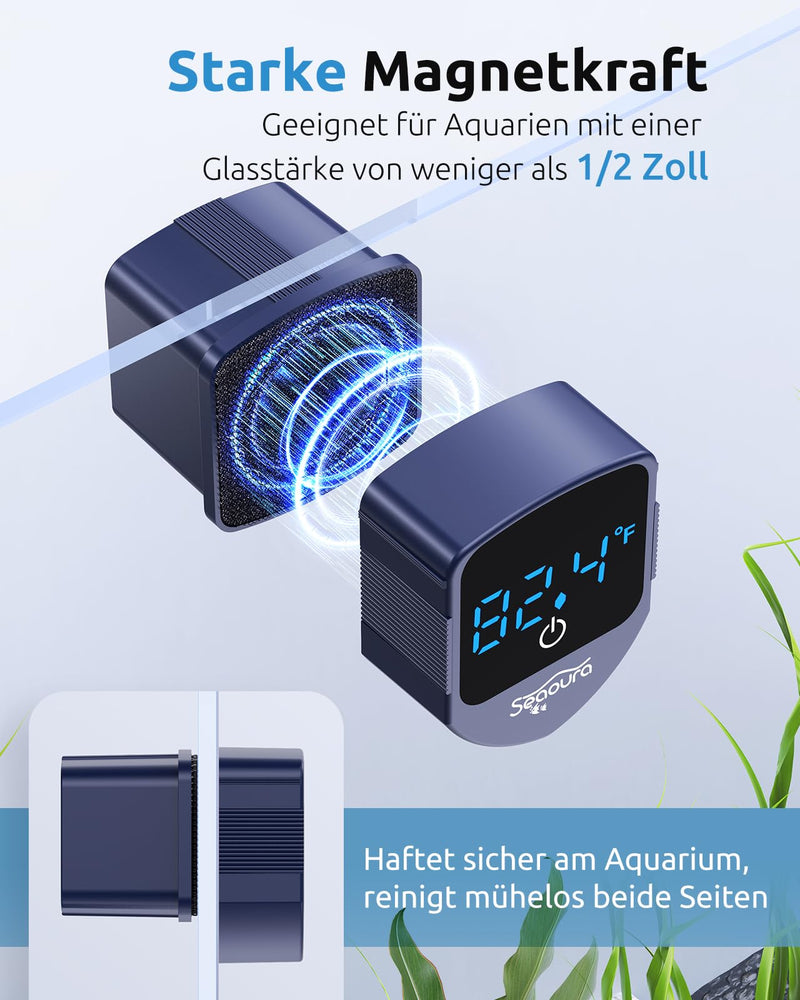 Aquarium Magnetic Cleaner with Thermometer, Fish Aquariums Mini Magnet Brush Only for Glass Tank,Tiny Magnets Clean Floating Cleaning ToolAlgae Scrapers(Blue) Blue - BeesActive Australia