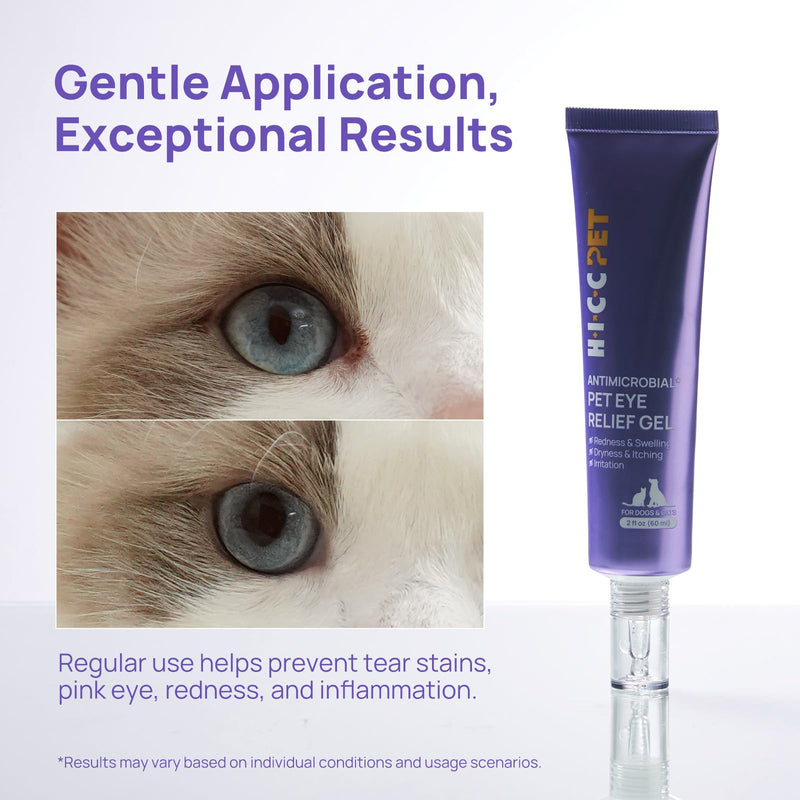 HICC PET Dog Eye Gel, Gentle Pet Eye Cleanser Wash, Moisturizes & Refreshes Dry Eyes, Gentle Daily Pet Eye Care Alternative for Dogs, Cats, Horses. Easy-to-Use, 60ml