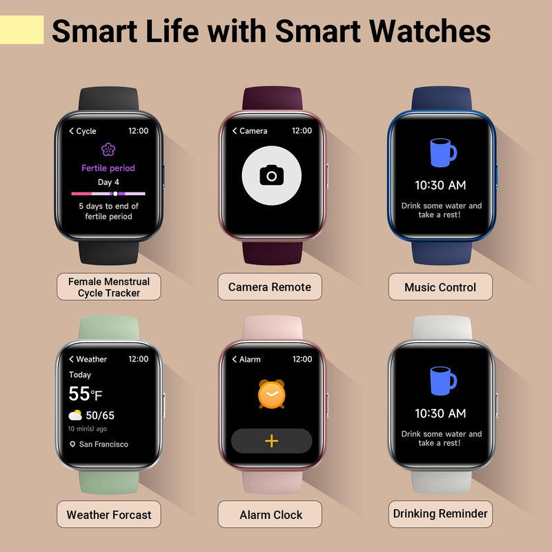 Smartwatch for Women, Compatible with Android & iPhone, 1.8'' Fitness Tracker Watch with Alexa, Call & Notification Alerts, Heart Rate & Sleep Monitor, 120 Sports Modes, Waterproof Watch for Women 1.8 inches Rose Purple - BeesActive Australia