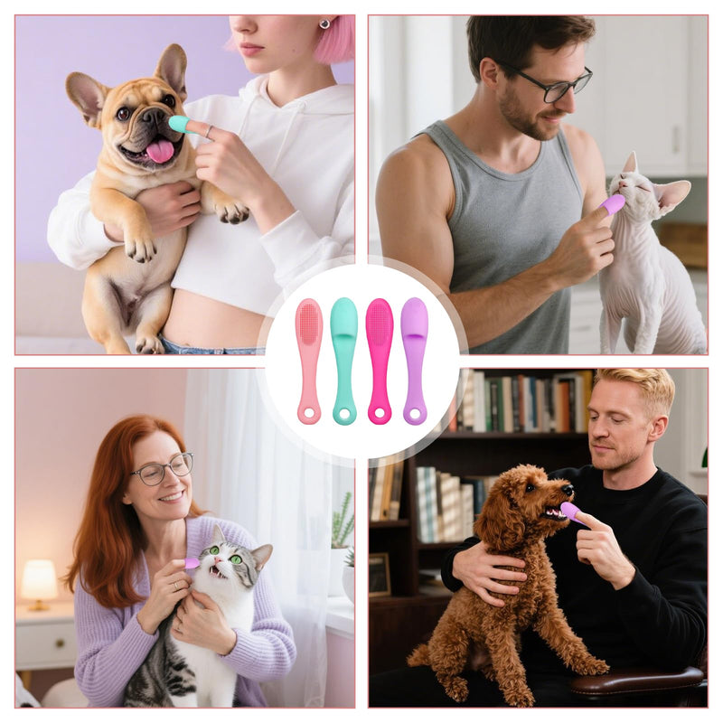 4Pcs Silicone Cat Chin Brush, Cat Chin Scrubber for Cats Chins Cleaner, Soft Pet Finger Toothbrush Dental Care for Cats Dog Puppies(Purple, Green, Fuchsia, Pink)