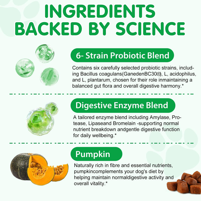 Probiotics for Dogs, Probiotics Supplements (120 Chews) with Pumpkin Powder & Flaxseed Powder for Dog, Immune Function & Digestive Support, Dog Probiotic Chews Great for All Breeds Dogs, Duck Flavour 10.6OZ