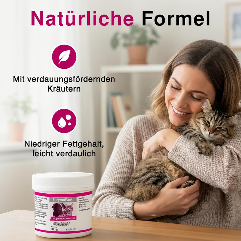 alfavet EnzymoPank Powder for Dogs & Cats (100 g) – Digestive Support Supplement – For Exocrine Pancreatic Insufficiency (EPI) – With Enzym-Support Formula & Vitamin B12 Pig 100GR