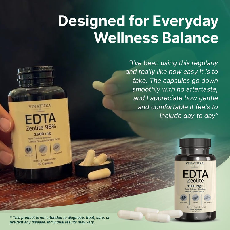 VINATURA EDTA Capsules - 1500mg per serv, Liver Support - Edta Calcium Disodium, Kale Extract - 90 Capsules 45 Servings