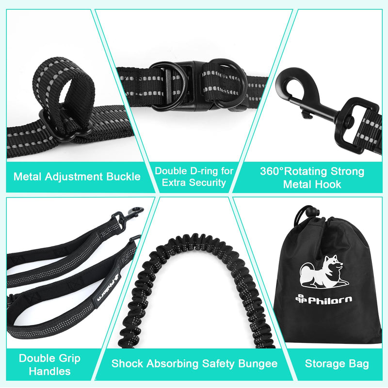 Philorn Hands Free Dog Leash with Pouch, Adjustable Waist Leash for Dog Walking, Running Leash for Medium Large