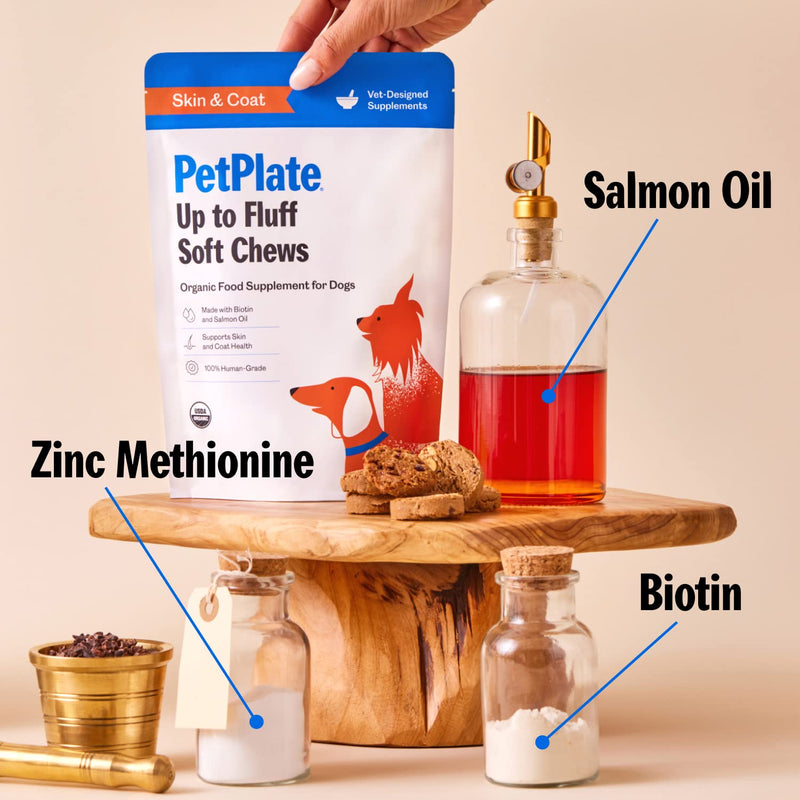 PetPlate Up to Fluff Soft Chews for Dogs, Skin & Coat Support, USDA Organic Supplement, Grain-Free, Human-Grade, Includes Salmon Oil and Biotin, Pet Supplies (Pack of 1, 9.8 Ounce) - PawsPlanet Australia